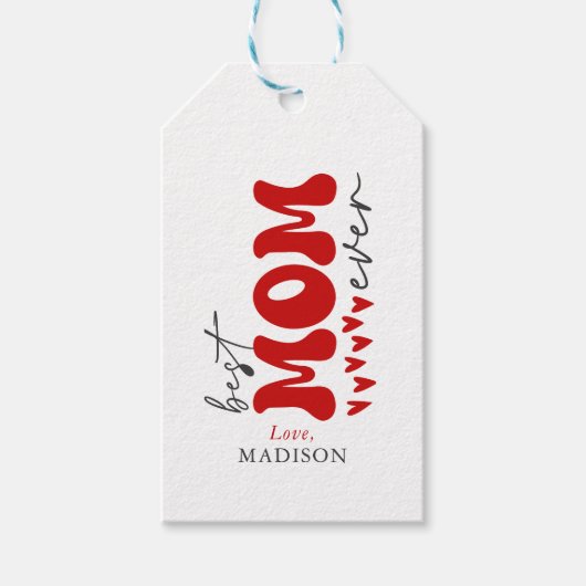 Étiquettes-cadeau Red Grey mignonne meilleure maman jamais (Devant)