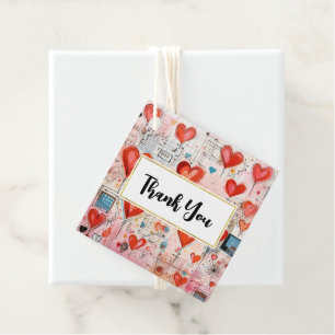 Étiquettes Cadeau Red Hearts Whimsical Love Motif Merci