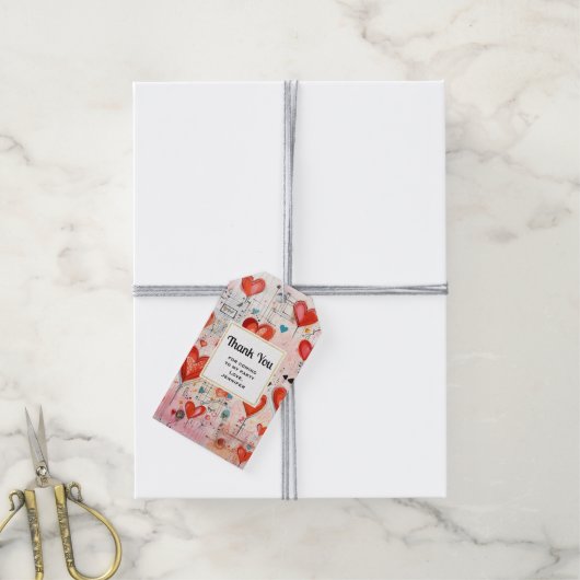 Étiquettes-cadeau Red Hearts Whimsical Love Motif Party Merci (Avec de la ficelle)