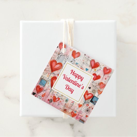 Étiquettes Cadeau Red Hearts Whimsical Love Motif Saint Valentin (En situation)