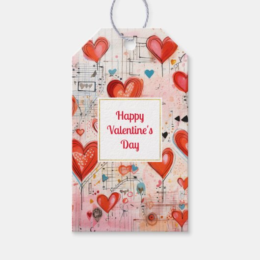 Étiquettes-cadeau Red Hearts Whimsical Love Motif Saint Valentin (Devant)