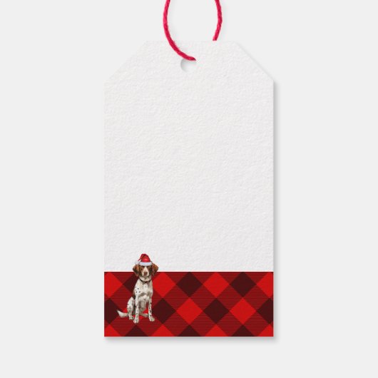 Étiquettes-cadeau Red Holiday Plaid Brittany Spanien Chien Noël (Dos)