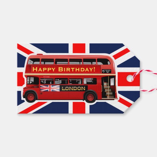Étiquettes-cadeau Red London Bus thème (Devant (Horizontal))