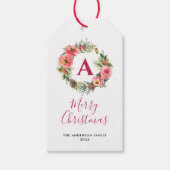 Étiquettes-cadeau Red Monogram Pink Wreath Greenery Christmas (Devant)