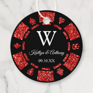 Étiquettes Cadeau Red Parties scintillant Poker Chip Casino Mariage 