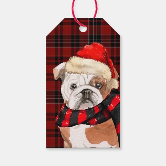 Étiquettes-cadeau Red Plaid et English Bulldog Noël (Devant)