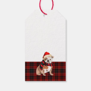 Étiquettes-cadeau Red Plaid et English Bulldog Noël