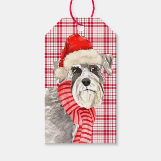 Étiquettes-cadeau Red Plaid et Schnauzer Chien Noël (Devant)