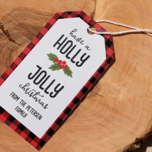 Étiquettes-cadeau Red Plaid Have A Holly Jolly Christmas From Name