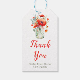 Étiquettes-cadeau Red Poppies Mason Jar Fête des mariées