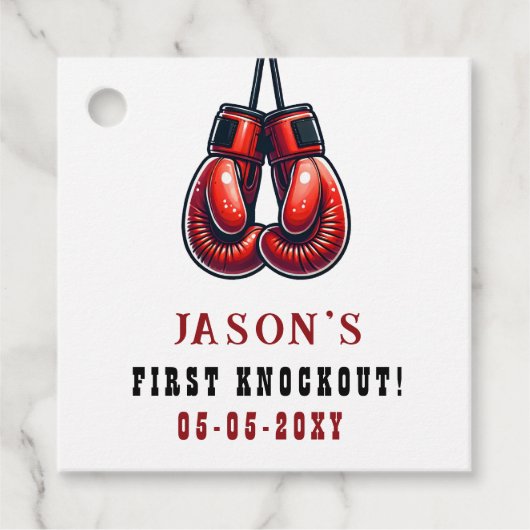 Étiquettes Cadeau Red Rumble First Knockout Boxing Anniversaire (Devant)