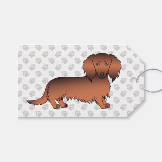 Étiquettes-cadeau Red Sable Long Cheveux Dachshund Cartoon Chien & P (Devant (Horizontal))