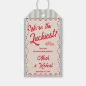 Étiquettes-cadeau Red Script Blue Stripes Retro Wedding (Devant)