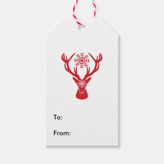 Étiquettes-cadeau Red Snowflake Deer (Devant)