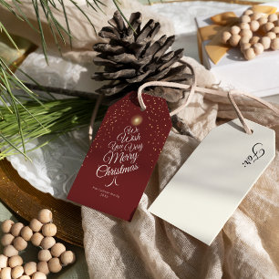 Étiquettes-cadeau Red Very Merry Christmas Tree Nom de famille