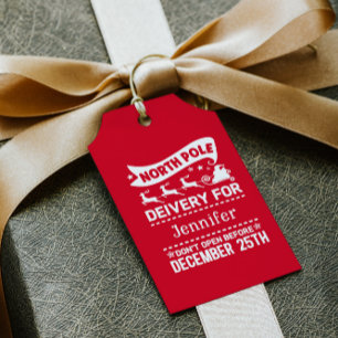 Étiquettes-cadeau Red & White Pôle Nord PÈRE NOËL Nom de livraison