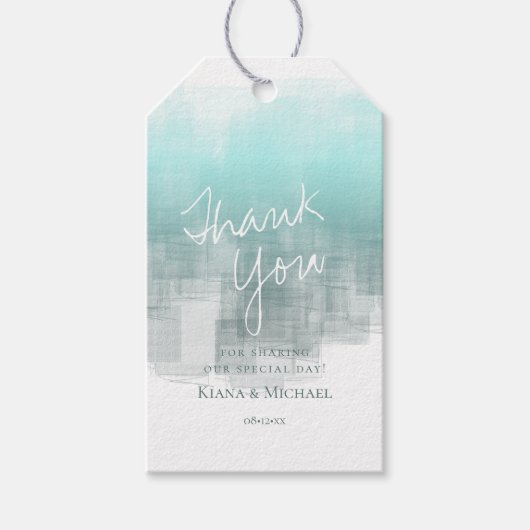 Étiquettes-cadeau Réflexions aquarelle Merci Turquoise ID774 (Devant)