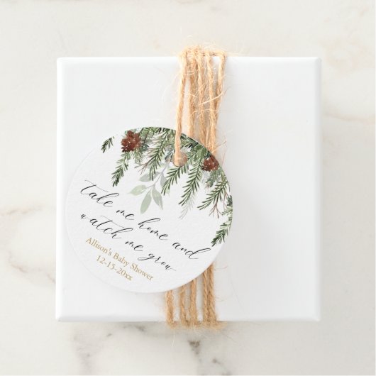 Étiquettes Cadeau Regardez-moi grandir baby shower de pin rustique f (En situation)