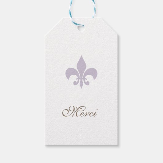 Étiquettes-cadeau Regency Purple French Fleur de Lis Merci Mariage (Devant)