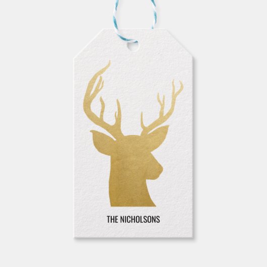 Étiquettes-cadeau Reindeer | Antler | Faux Gold Foil | Vacances (Devant)