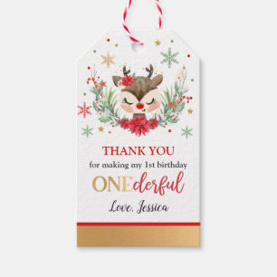 Étiquettes-cadeau Reindeer Noël 1er anniversaire Hivernal Deer Favo