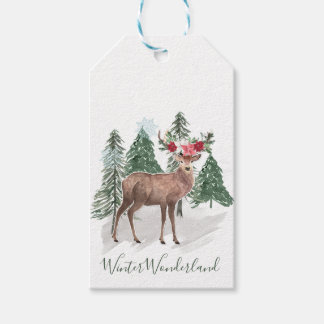 Étiquettes-cadeau Reindeer, Poinsettias, pin Noël Tags