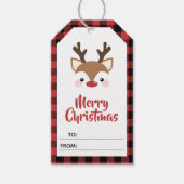 Étiquettes-cadeau Reindeer Red Plaid Joyeux Noël À De (Devant)