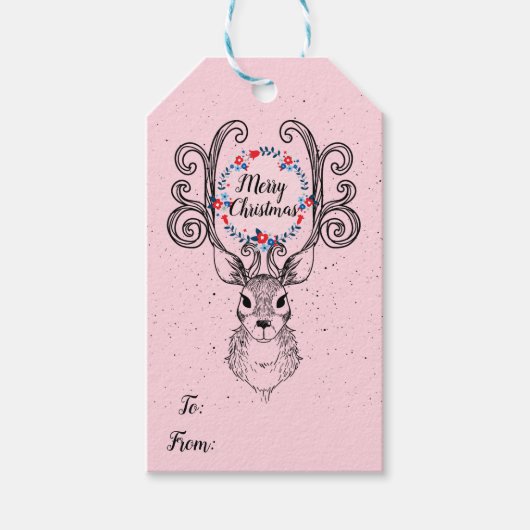 Étiquettes-cadeau Reinder Et Antlers Joyeux Noël (Devant)