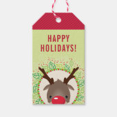 Étiquettes-cadeau RÉINDEUR NOËL mignon nez rouge rudolph rouge vert (Devant)