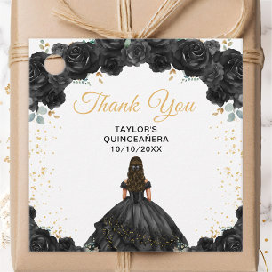 Étiquettes Cadeau Reine noire pour les remerciements de Quinceañera