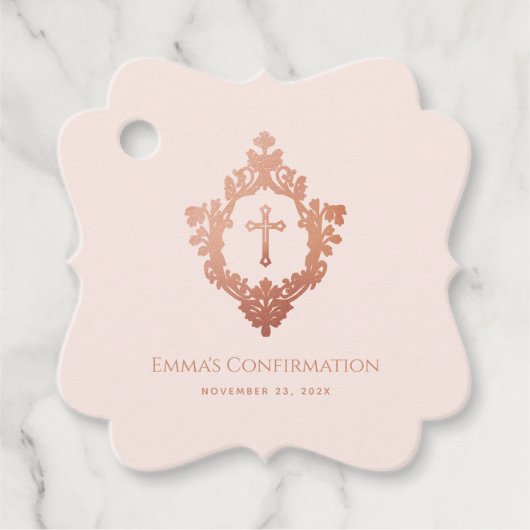 Étiquettes Cadeau Religieuse Confirmation Fille Croix rose en crête (Devant)