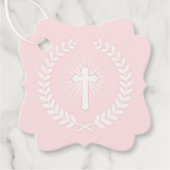 Étiquettes Cadeau Religion de laurier rose et blanc avec croix (Devant)