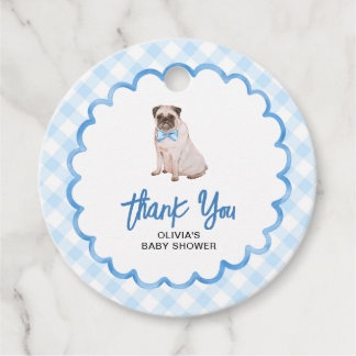 Étiquettes Cadeau Remerciement Baby Shower Gingham Bleu Chien