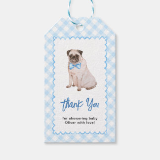 Étiquettes-cadeau Remerciement Baby Shower Gingham Bleu Chien