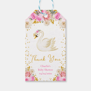 Étiquettes-cadeau Remerciement Baby Shower Roses Rose Gold Cygne