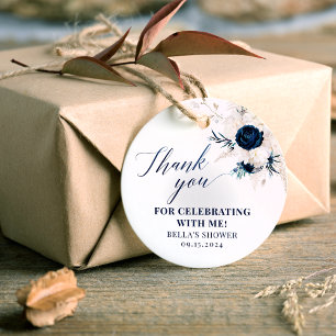 Étiquettes Cadeau Remerciement de Baby Shower Bleu Marine Blanc