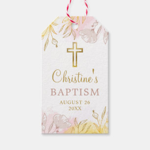 Étiquettes-cadeau Remerciement de baptême de fille floral rose paste