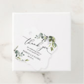 Étiquettes Cadeau Remerciement de mariage à la verdure rustique Euca (En situation)