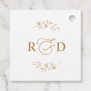 Étiquettes Cadeau Remerciement de mariage à monogramme blanc et or é