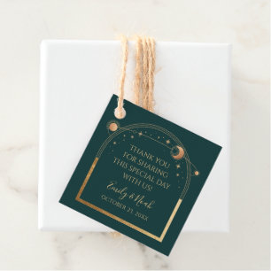 Étiquettes Cadeau Remerciement de mariage céleste Vert Or