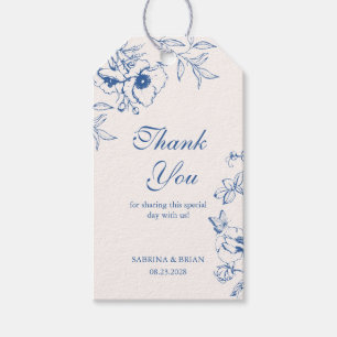 Étiquettes-cadeau Remerciement de mariage de jardin floral bleu roya