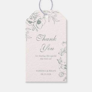 Étiquettes-cadeau Remerciement de mariage de jardin floral vert saug