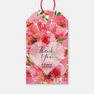 Étiquettes-cadeau Remerciement de mariage Fleurs roses aquarelle