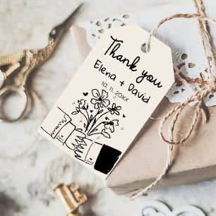 Étiquettes-cadeau Remerciement de mariage floral dessiné à la main d