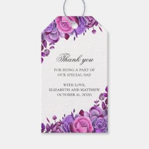 Étiquettes-cadeau Remerciement de mariage floral. Fleurs roses et vi