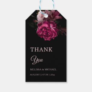 Étiquettes-cadeau Remerciement de mariage floral foncé d'art fin vin