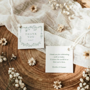 Étiquettes Cadeau Remerciement de mariage floral français vert sauge
