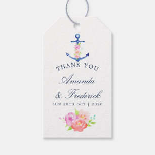 Étiquettes-cadeau Remerciement de mariage floral nautique à l'aquare