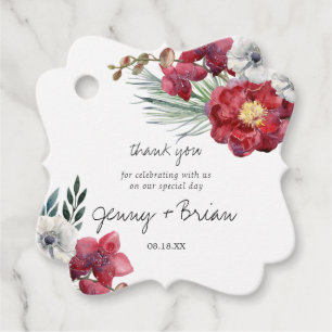 Étiquettes Cadeau Remerciement de mariage floral rouge Bourgogne