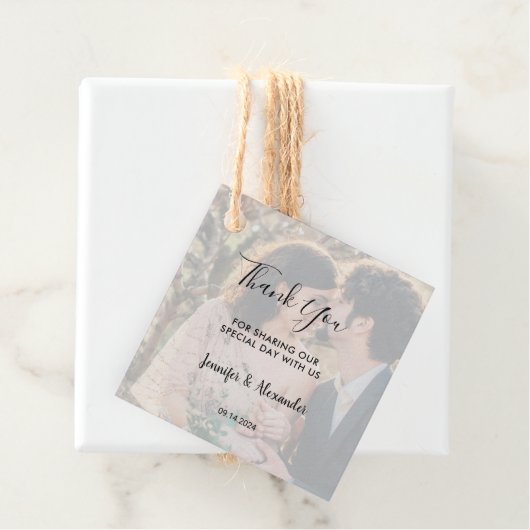 Étiquettes Cadeau Remerciement de mariage photo élégant rustique (En situation)